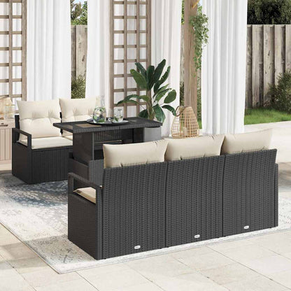Set Divano da Giardino con cuscino 6 pcs Nero Poly Rattan