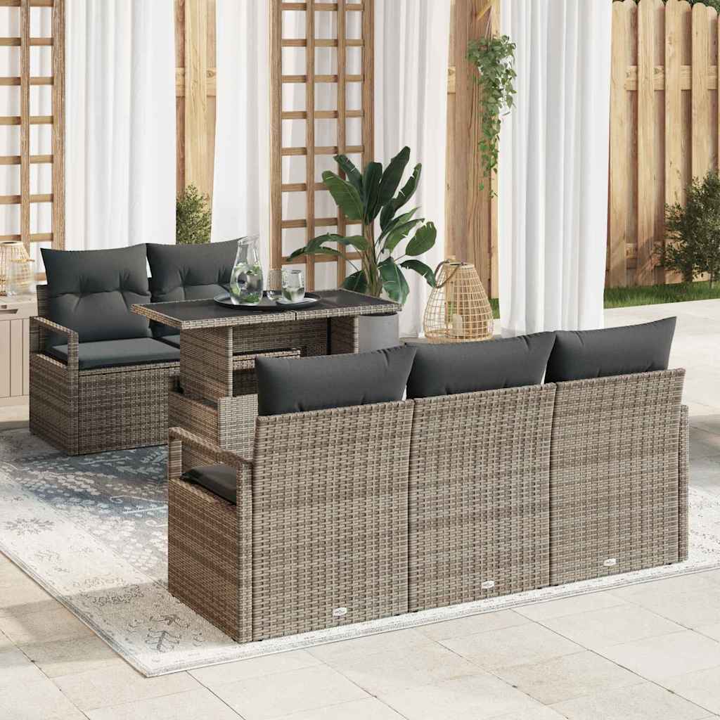Set Divano da Giardino con cuscino 6 pcs Grigio Poly Rattan