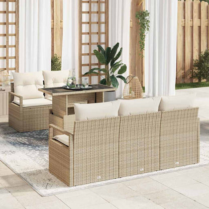 Set Divano da Giardino con cuscino 6 pcs Beige Poly Rattan