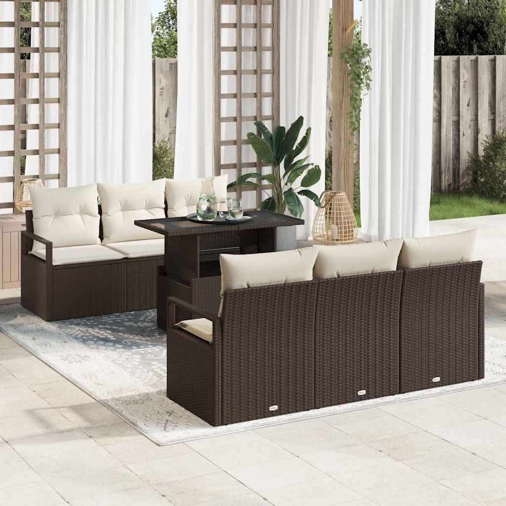Set Divano da Giardino con cuscino 7 pcs Marrone Poly Rattan