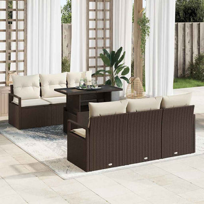Set Divano da Giardino con cuscino 7 pcs Marrone Poly Rattan