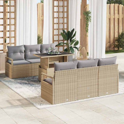 Set Divano da Giardino con cuscino 7 pcs Beige Poly Rattan