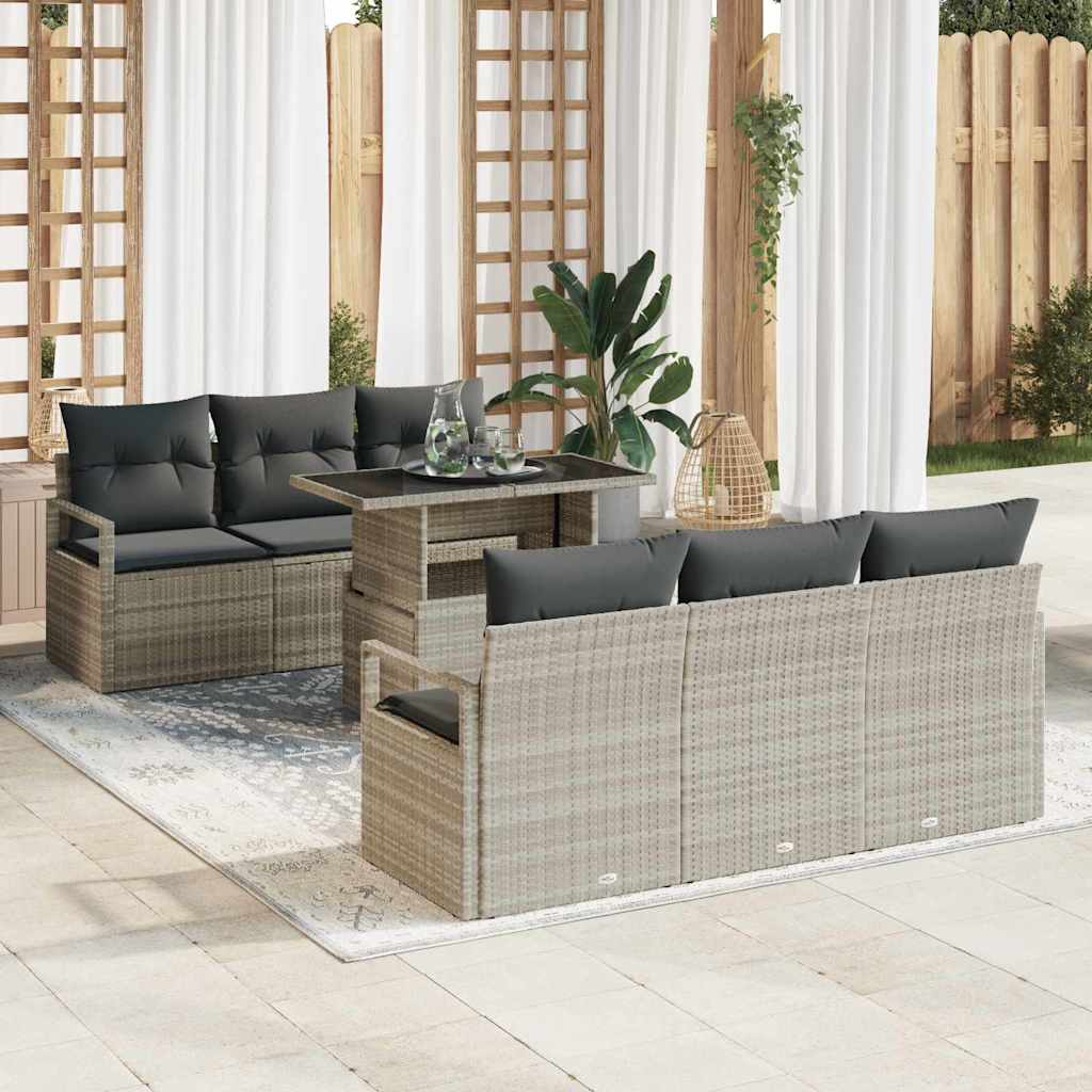 Set Divano da Giardino 7 pcs Grigio chiaro Poly Rattan