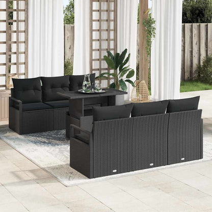 Set Divano da Giardino con cuscino 7 pcs Nero Poly Rattan