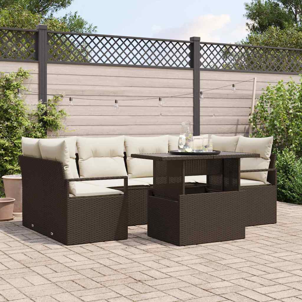 Set Divano da Giardino 7 pcs Marrone Poly Rattan