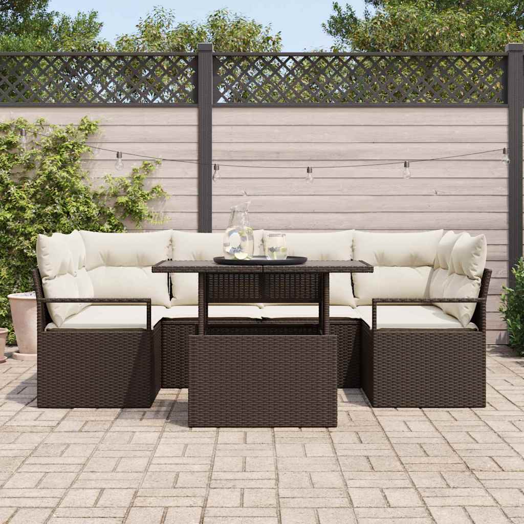 Set Divano da Giardino 7 pcs Marrone Poly Rattan