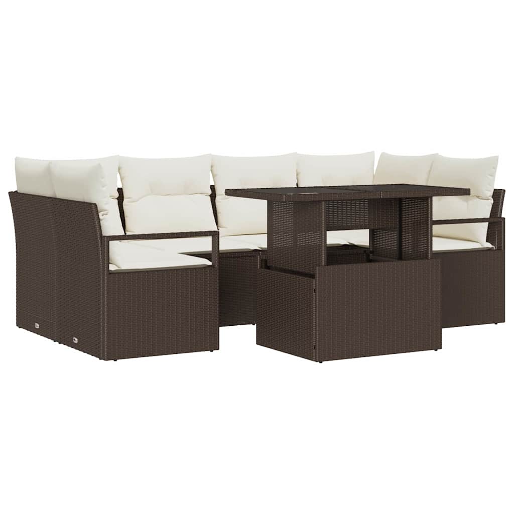 Set Divano da Giardino 7 pcs Marrone Poly Rattan
