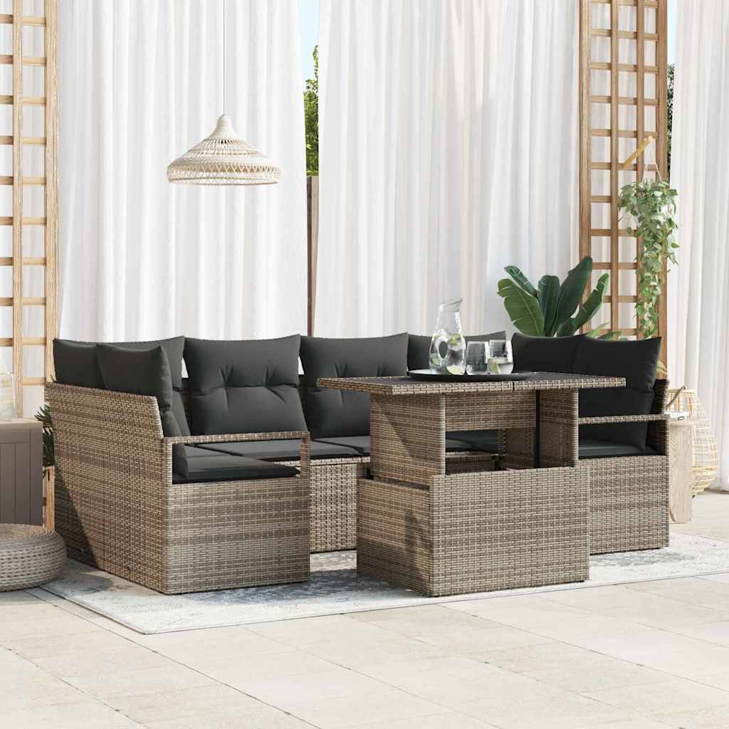 Set Divano da Giardino 7 pcs Grigio Poly Rattan