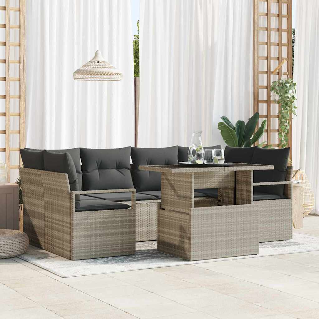Set Divano da Giardino 7 pcs Grigio chiaro Poly Rattan