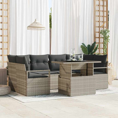 Set Divano da Giardino 7 pcs Grigio chiaro Poly Rattan