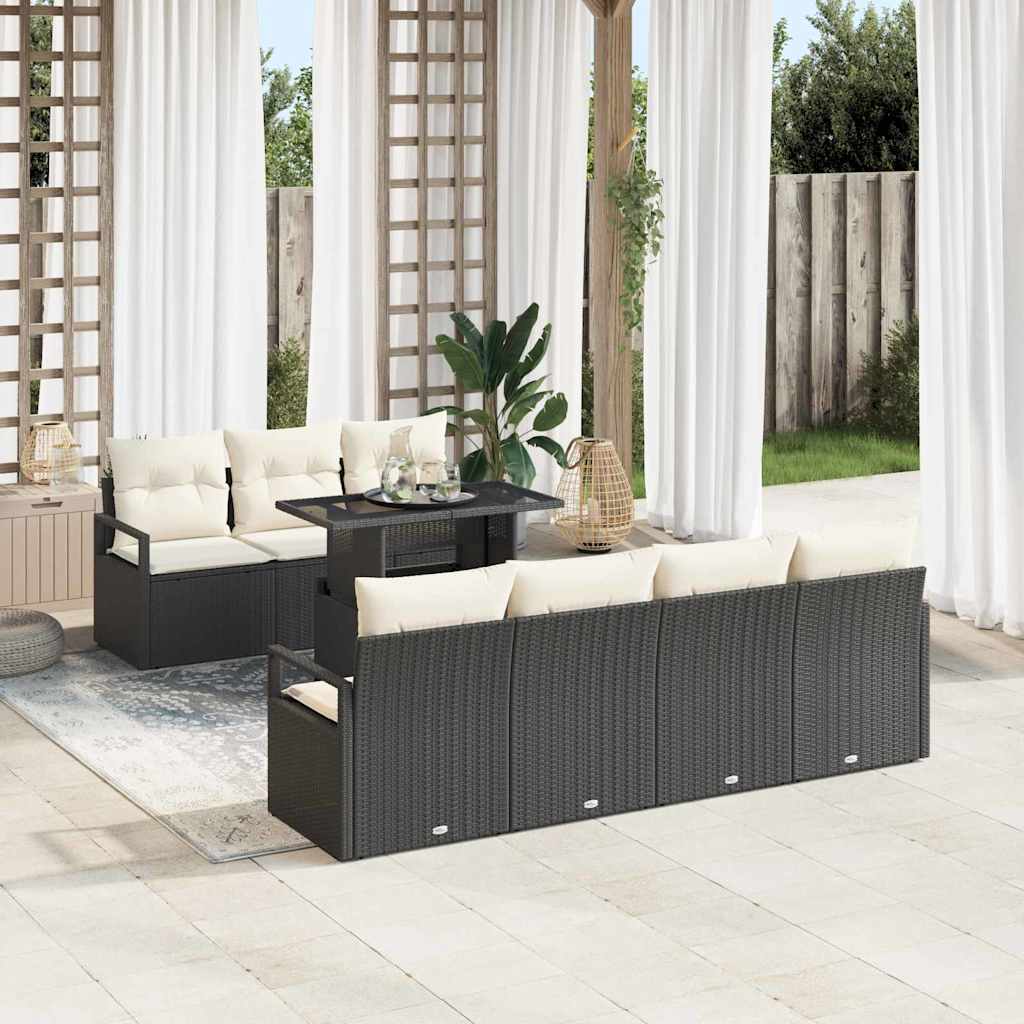 Set Divano da Giardino con archiviazione 8 pcs Nero Poly Rattan