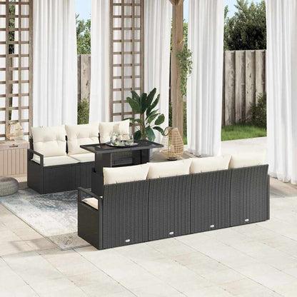 Set Divano da Giardino con archiviazione 8 pcs Nero Poly Rattan