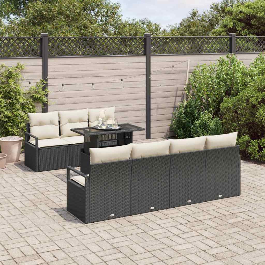 Set Divano da Giardino con archiviazione 8 pcs Nero Poly Rattan