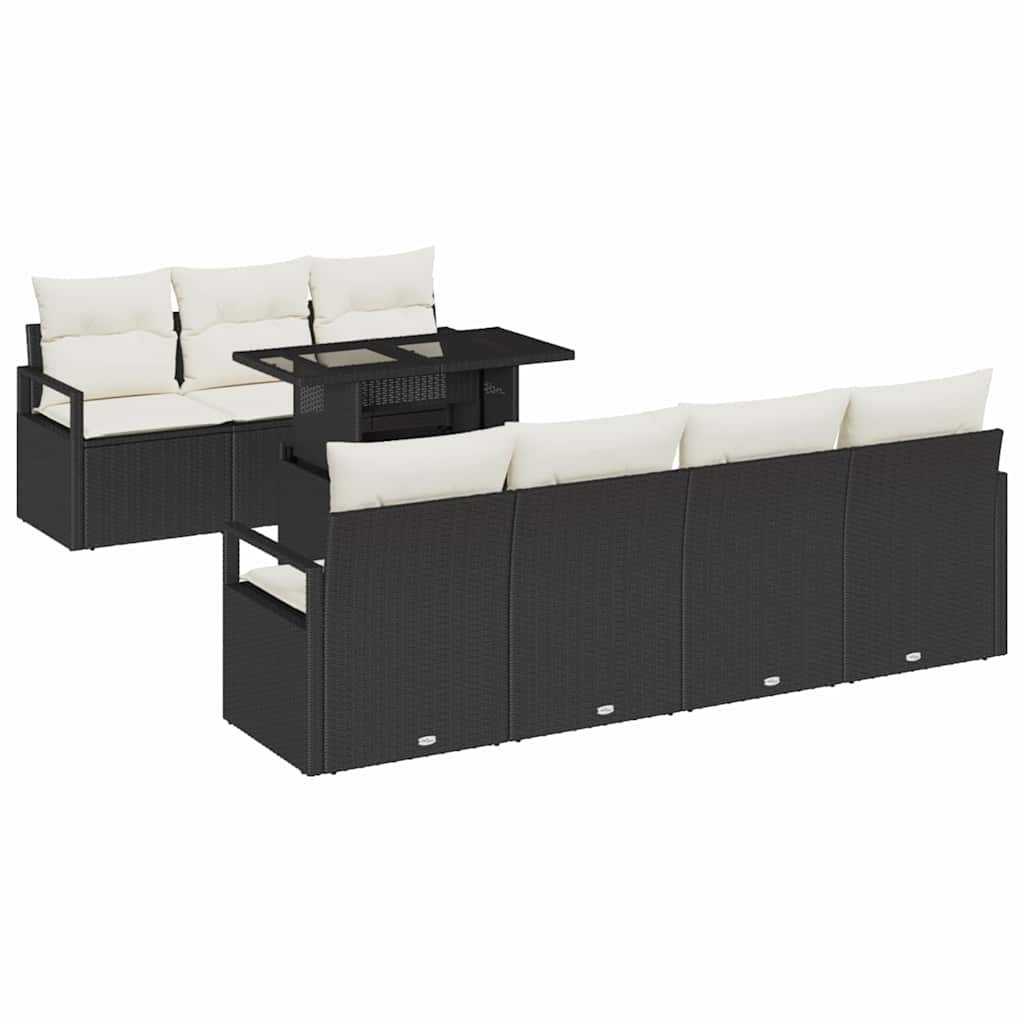 Set Divano da Giardino con archiviazione 8 pcs Nero Poly Rattan