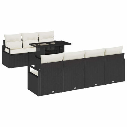 Set Divano da Giardino con archiviazione 8 pcs Nero Poly Rattan