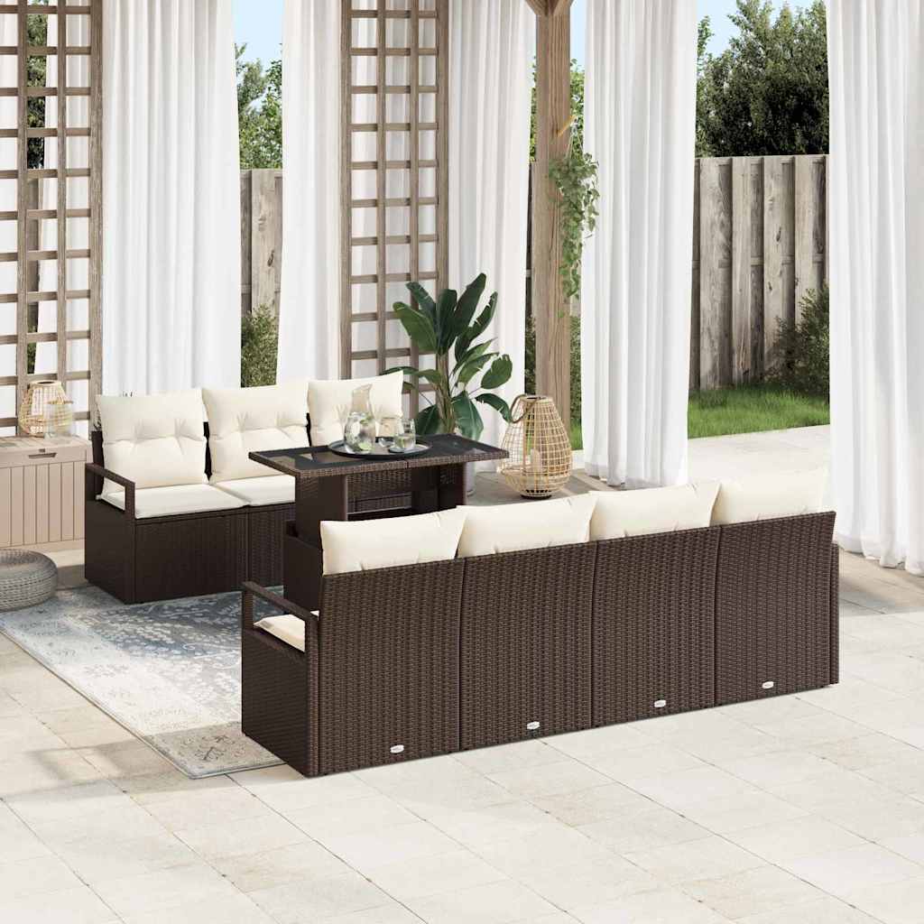 Set Divano da Giardino con cuscino 8 pcs Marrone Poly Rattan
