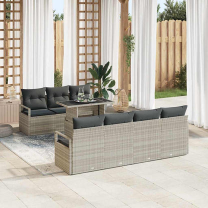 Set Divano da Giardino 8 pcs Grigio chiaro Poly Rattan