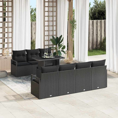 Set Divano da Giardino con cuscino 8 pcs Nero Poly Rattan