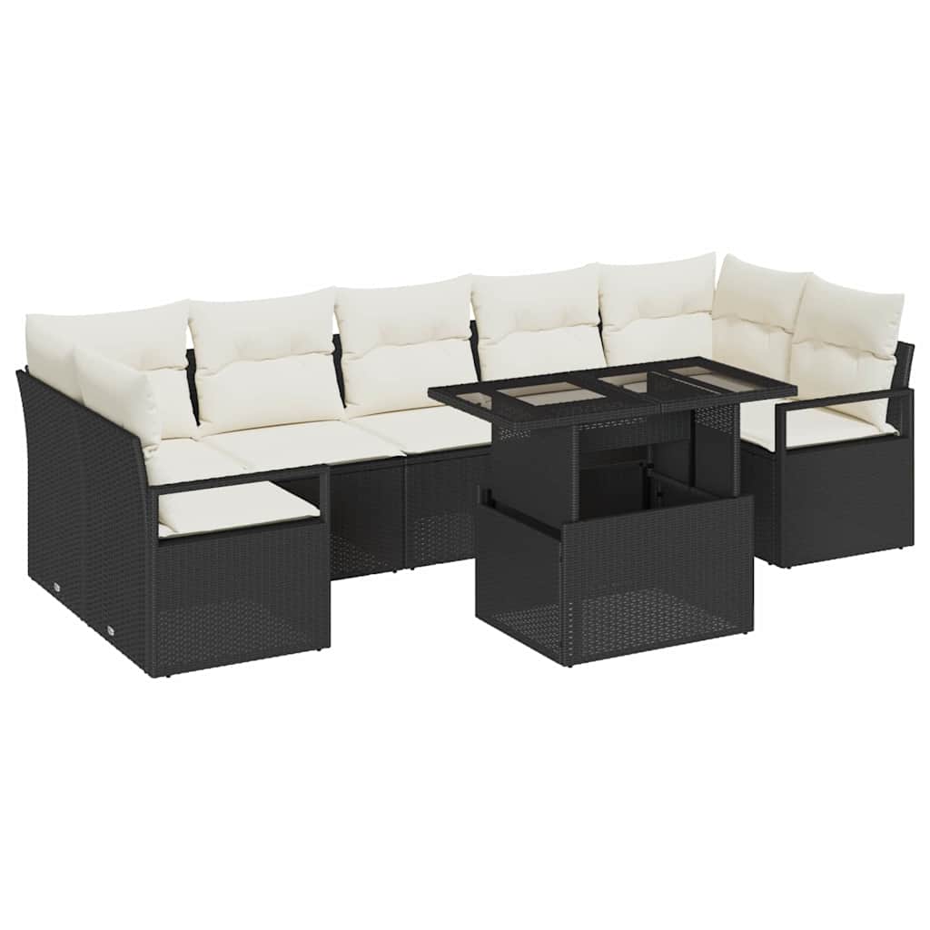 Set Divano da Giardino con archiviazione 8 pcs Nero Poly Rattan
