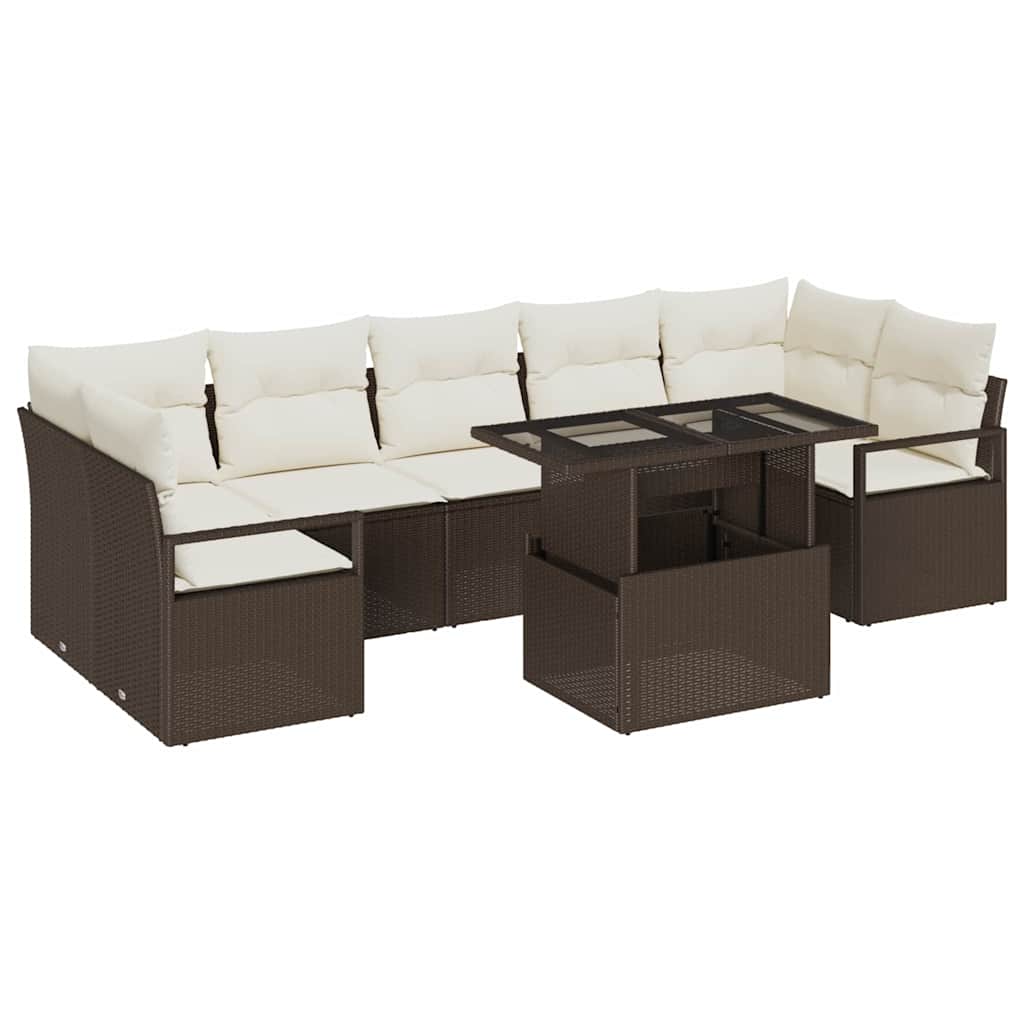 Set Divano da Giardino 8 pcs Marrone Poly Rattan