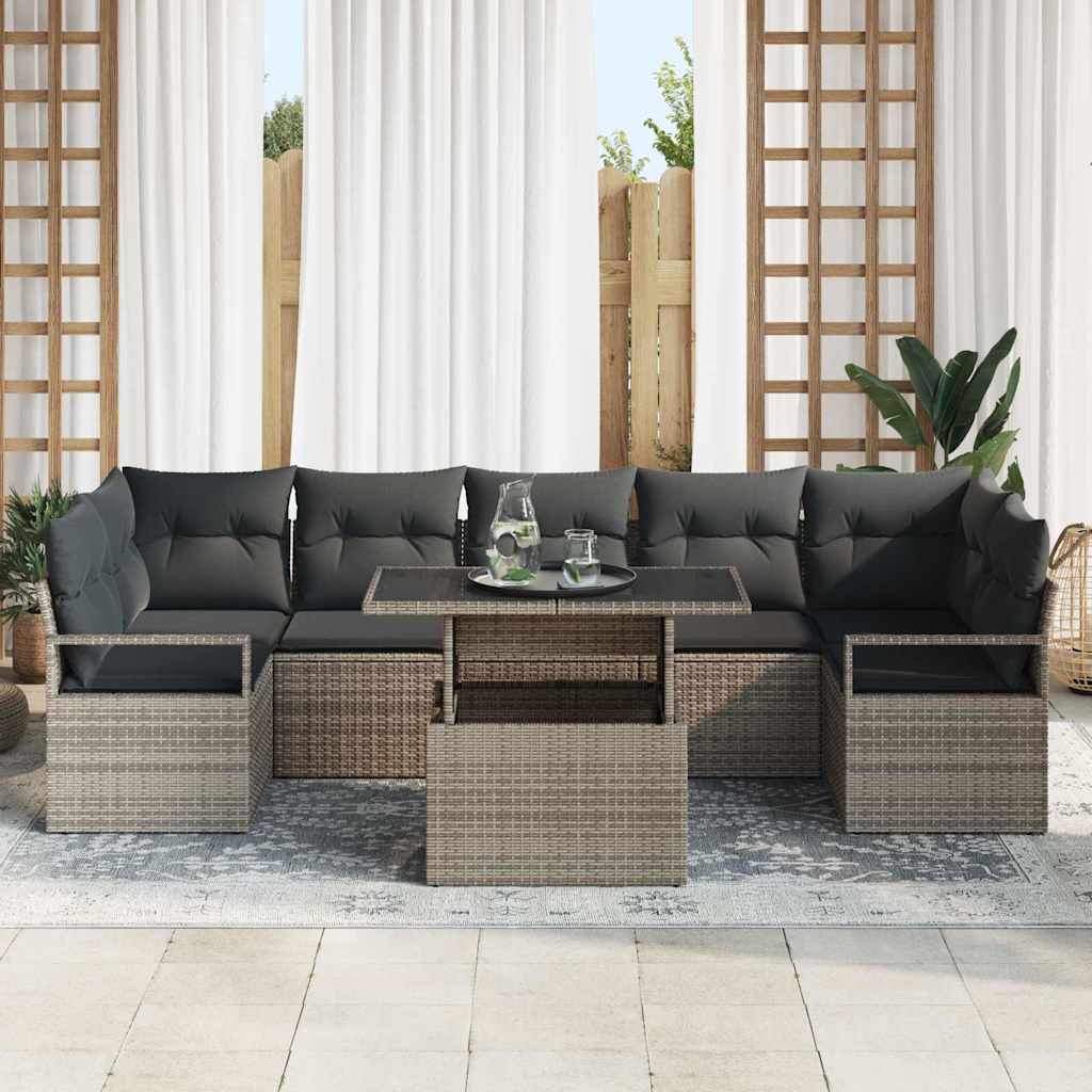 Set Divano da Giardino 8 pcs Grigio Poly Rattan