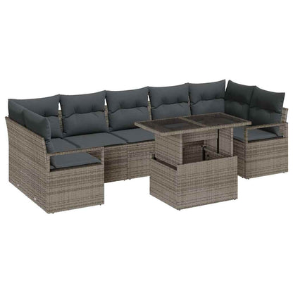 Set Divano da Giardino 8 pcs Grigio Poly Rattan