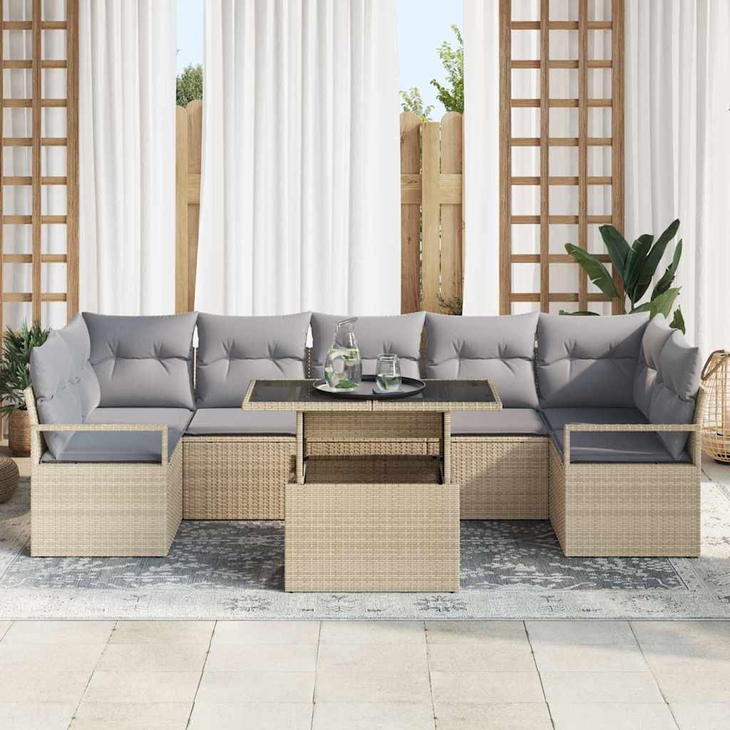 Set Divano da Giardino 8 pcs Beige Poly Rattan