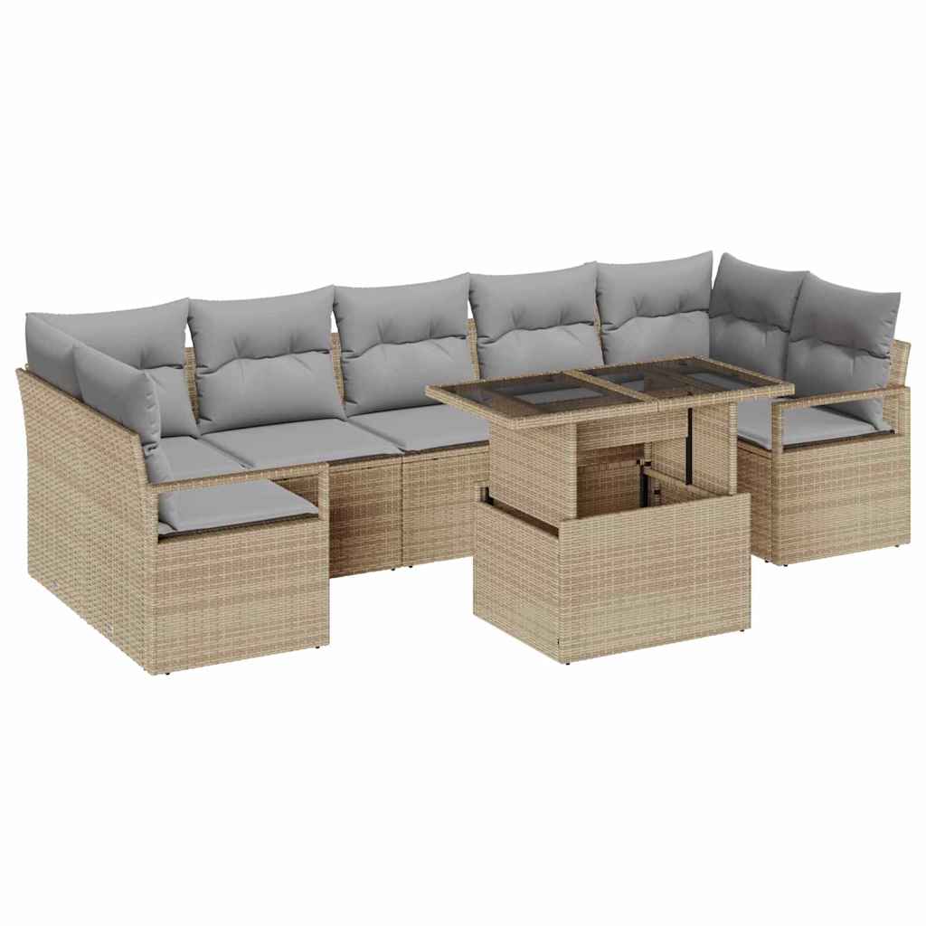 Set Divano da Giardino 8 pcs Beige Poly Rattan