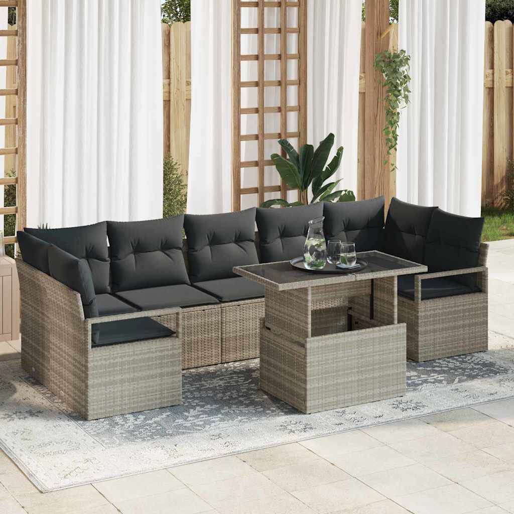 Set Divano da Giardino 8 pcs Grigio chiaro Poly Rattan