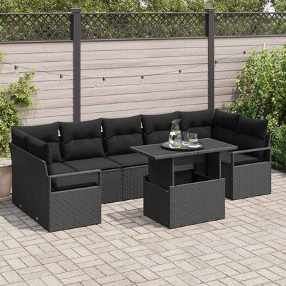 Set Divano da Giardino con archiviazione 8 pcs Nero Poly Rattan