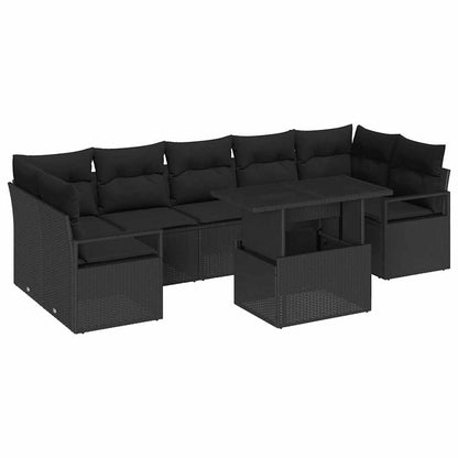 Set Divano da Giardino con archiviazione 8 pcs Nero Poly Rattan