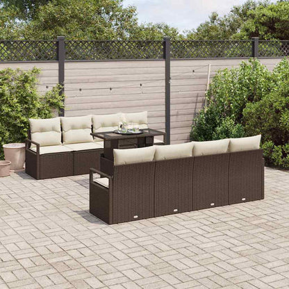 Set Divano da Giardino con cuscino 9 pcs Marrone Poly Rattan