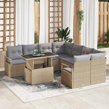 Set Divano da Giardino con cuscino 9 pcs Beige Poly Rattan