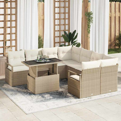 Set Divano da Giardino con cuscino 9 pcs Beige Poly Rattan