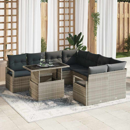 Set Divano da Giardino 9 pcs Grigio chiaro Poly Rattan