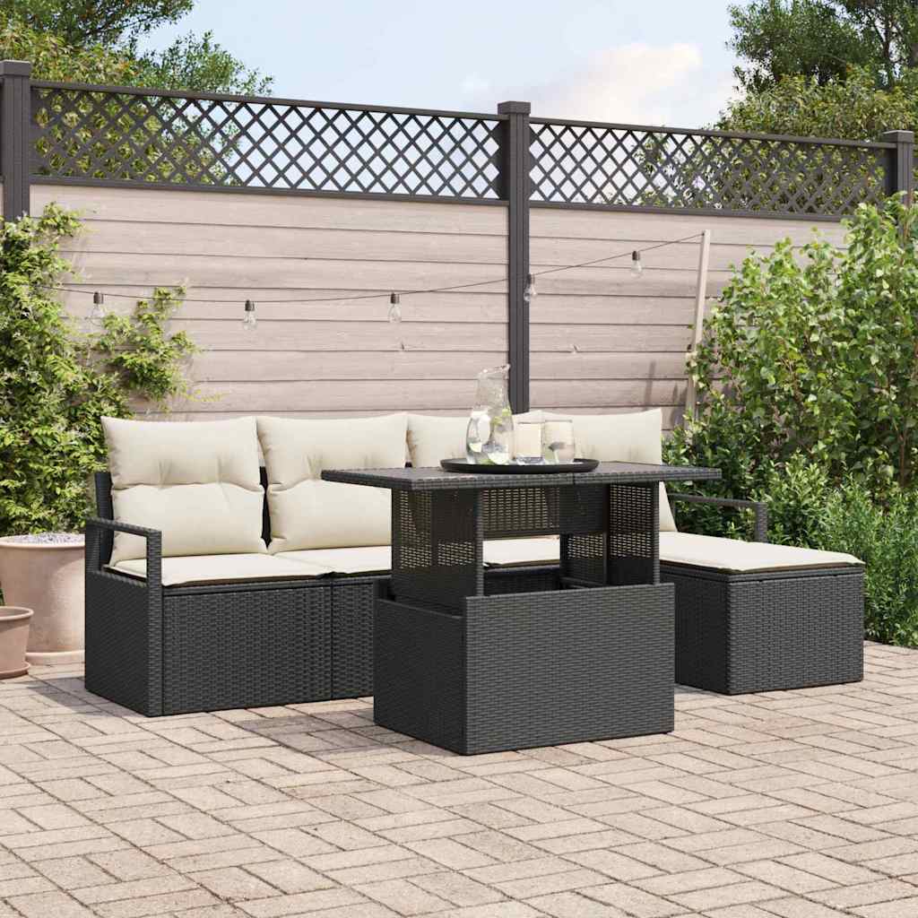 Set Divano da Giardino con archiviazione 6 pcs Nero Poly Rattan