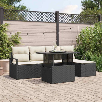 Set Divano da Giardino con archiviazione 6 pcs Nero Poly Rattan