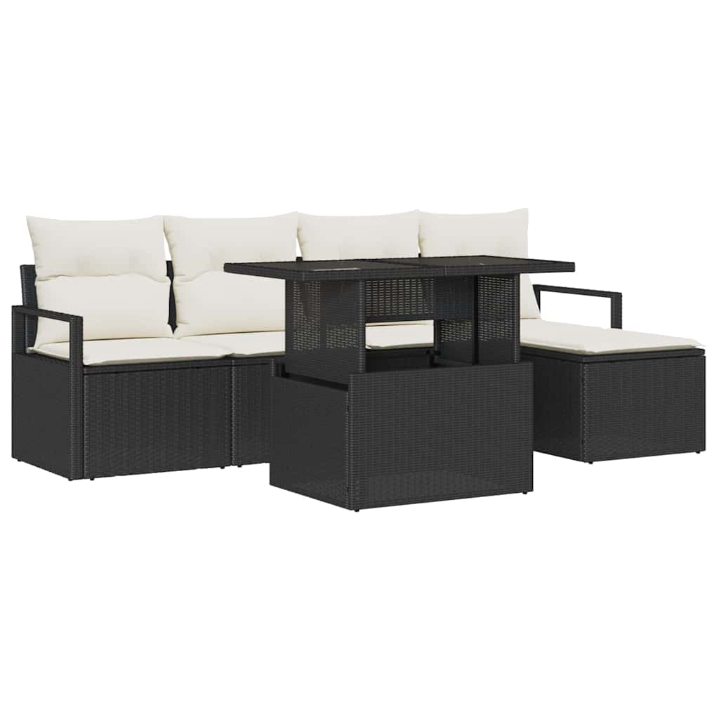 Set Divano da Giardino con archiviazione 6 pcs Nero Poly Rattan