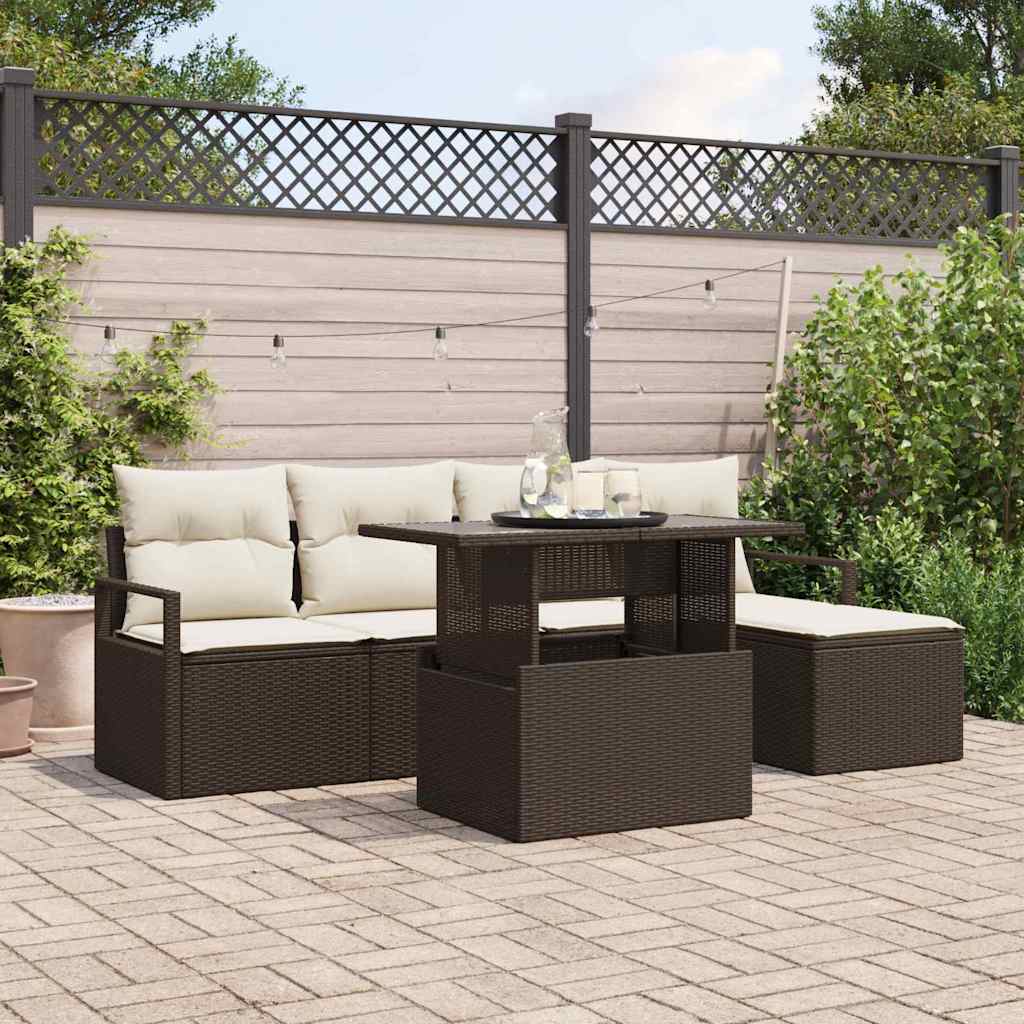 Set Divano da Giardino 6 pcs Marrone Poly Rattan