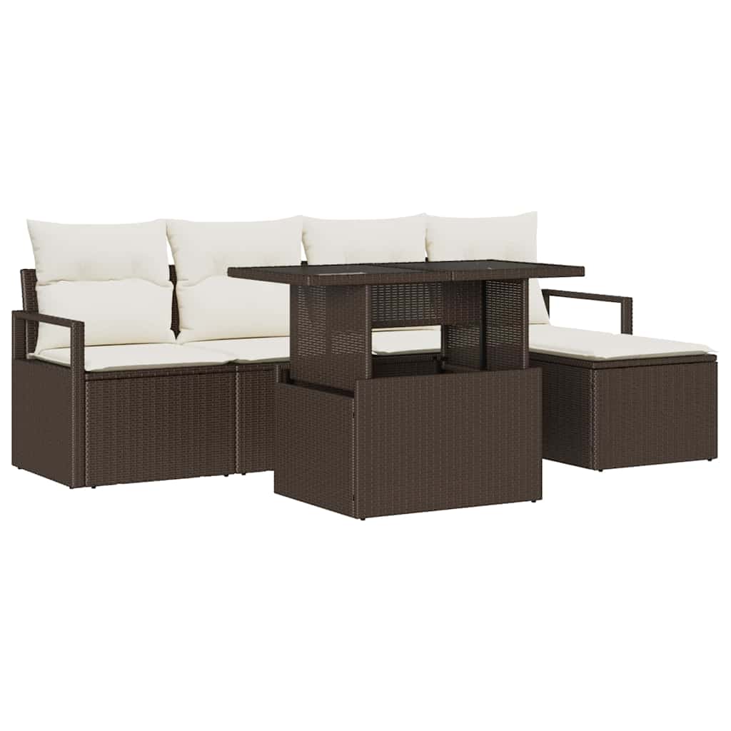 Set Divano da Giardino 6 pcs Marrone Poly Rattan