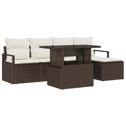 Set Divano da Giardino 6 pcs Marrone Poly Rattan