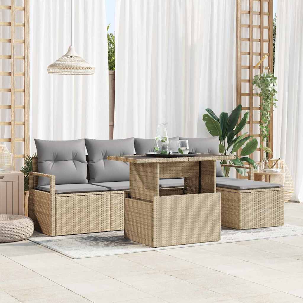 Set Divano da Giardino 6 pcs Beige Poly Rattan