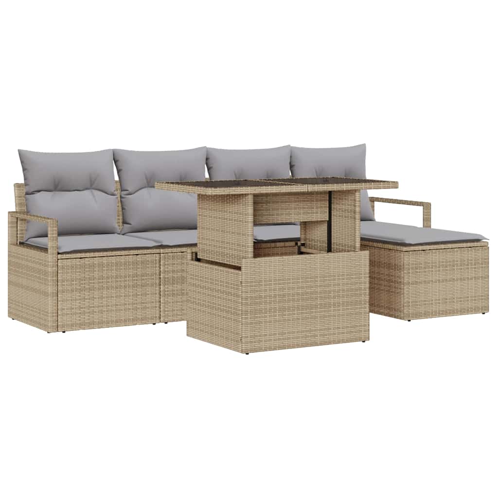 Set Divano da Giardino 6 pcs Beige Poly Rattan
