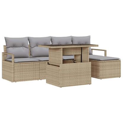 Set Divano da Giardino 6 pcs Beige Poly Rattan