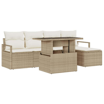 Set Divano da Giardino 6 pcs Beige Poly Rattan