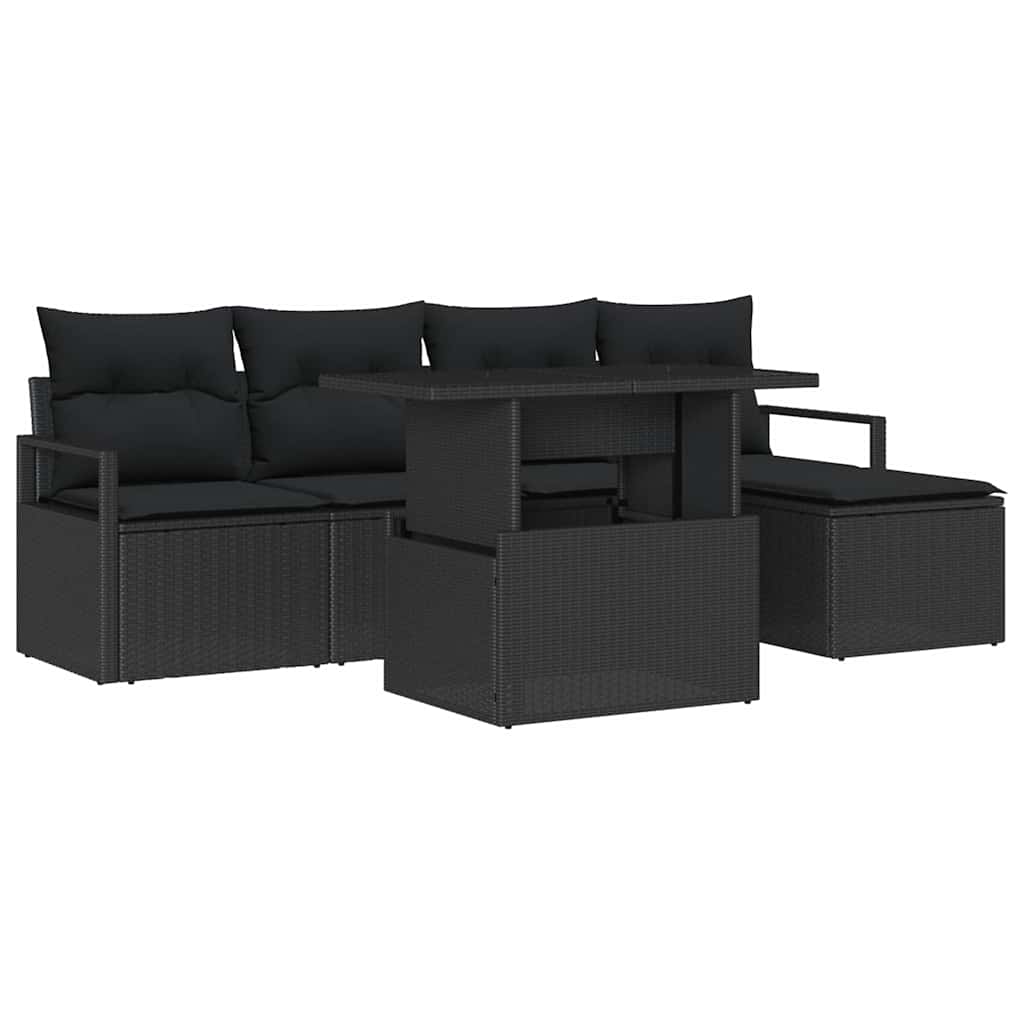 Set Divano da Giardino con archiviazione 6 pcs Nero Poly Rattan