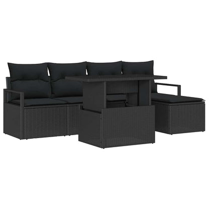 Set Divano da Giardino con archiviazione 6 pcs Nero Poly Rattan