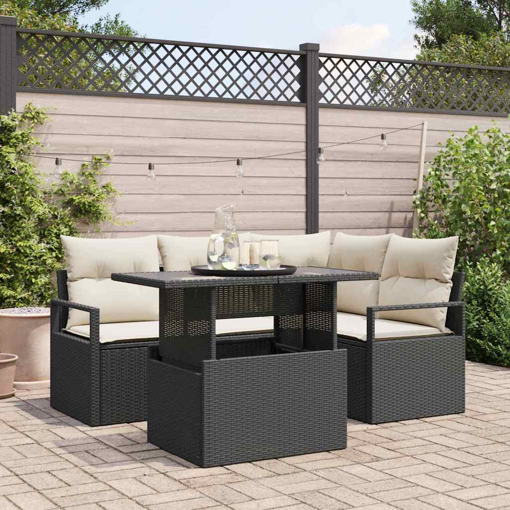Set Divano da Giardino con archiviazione 5 pcs Nero Poly Rattan