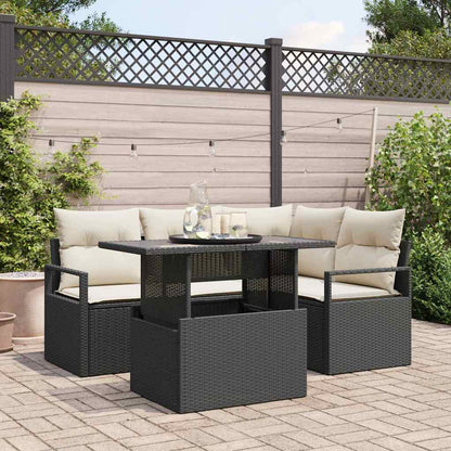 Set Divano da Giardino con archiviazione 5 pcs Nero Poly Rattan