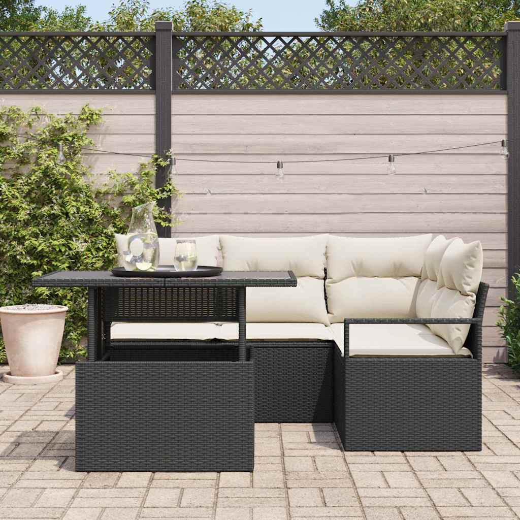 Set Divano da Giardino con archiviazione 5 pcs Nero Poly Rattan